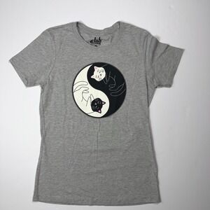A.Lab Yin Yang Cat Graphic Women T-Shirt Heather Gray Cotton Blend